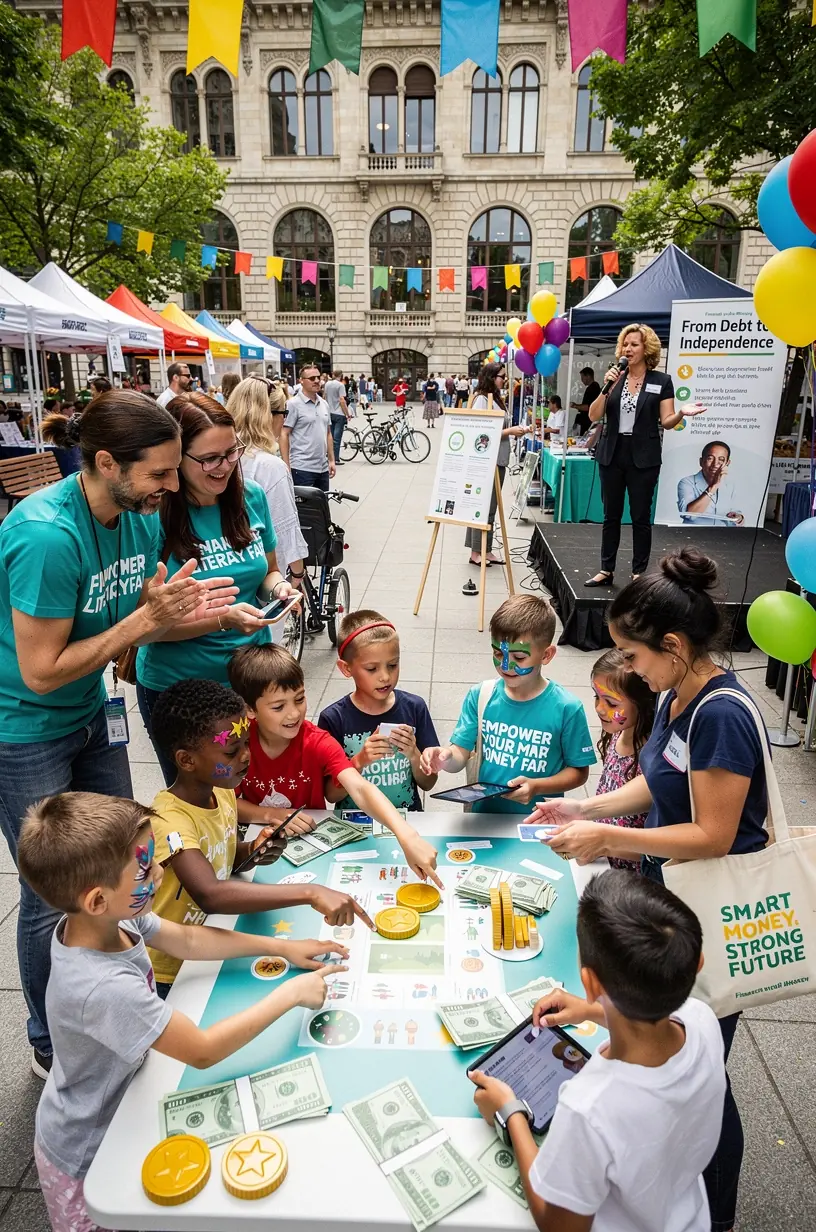 Közösségi klub tagjai beszélgetnek személyes pénzügyi könyvek mellett a könyvesboltban.